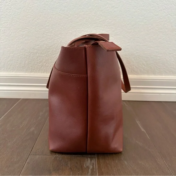 Madewell Large Zip Top Essential Leather Tote Short And Long Straps Cup Holder - Picture 4 of 11